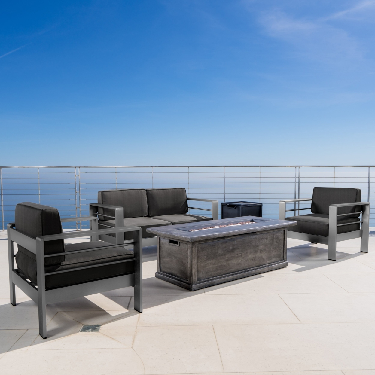 Coral Bay Outdoor Aluminum 5Pc Sofa Set W/ Fire Table - Gray