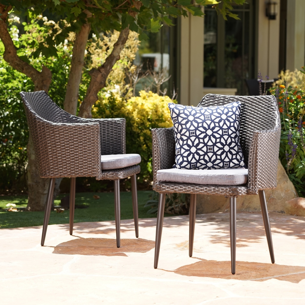 Ibiza Outdoor Wicker Dining Chairs With Water Resistant Cushion - Mixed Black/gray