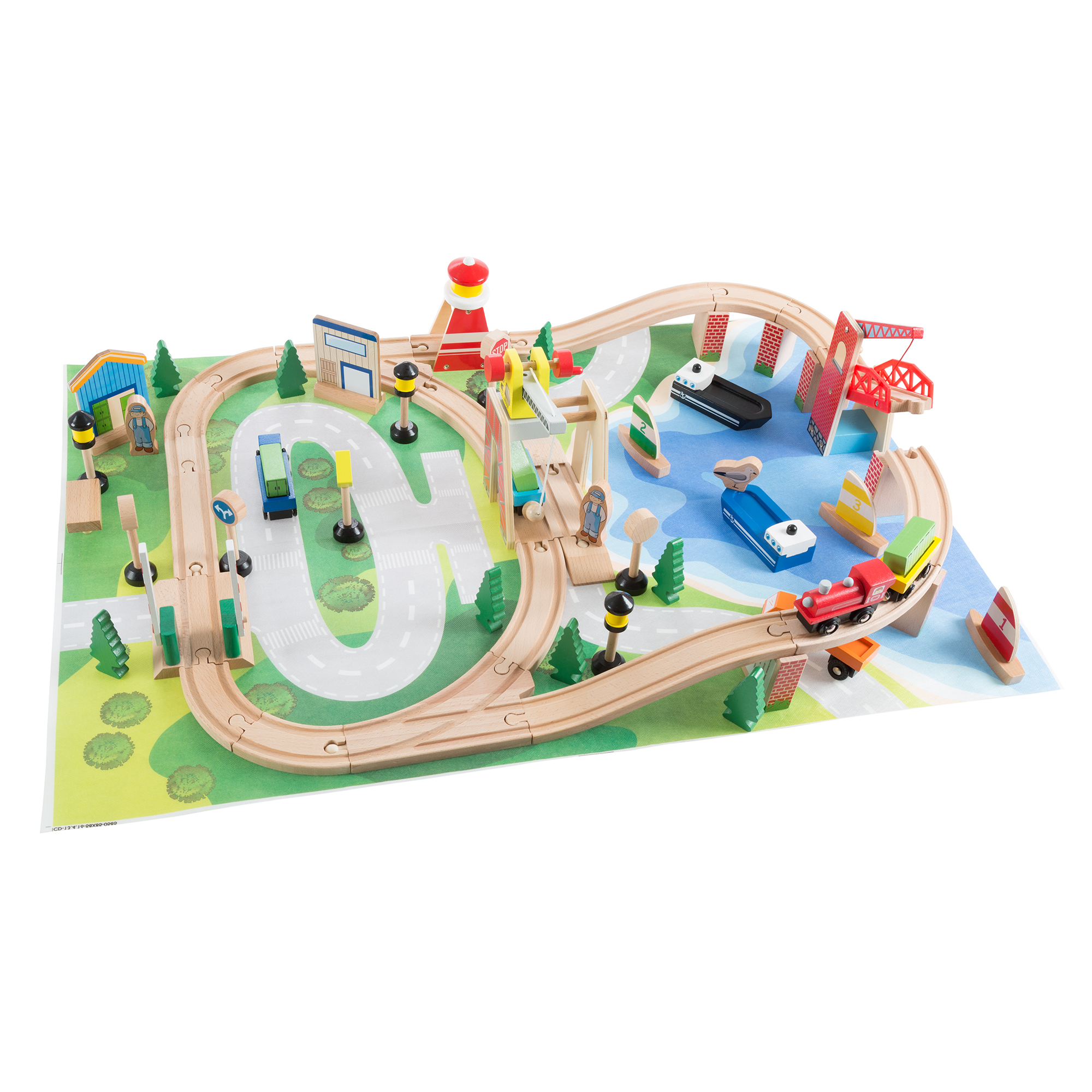 65 Pc Kids Toys Play Wooden Train Set Accessories And Play Mat 33 X 22 Inches Toddlers Boys And Girls
