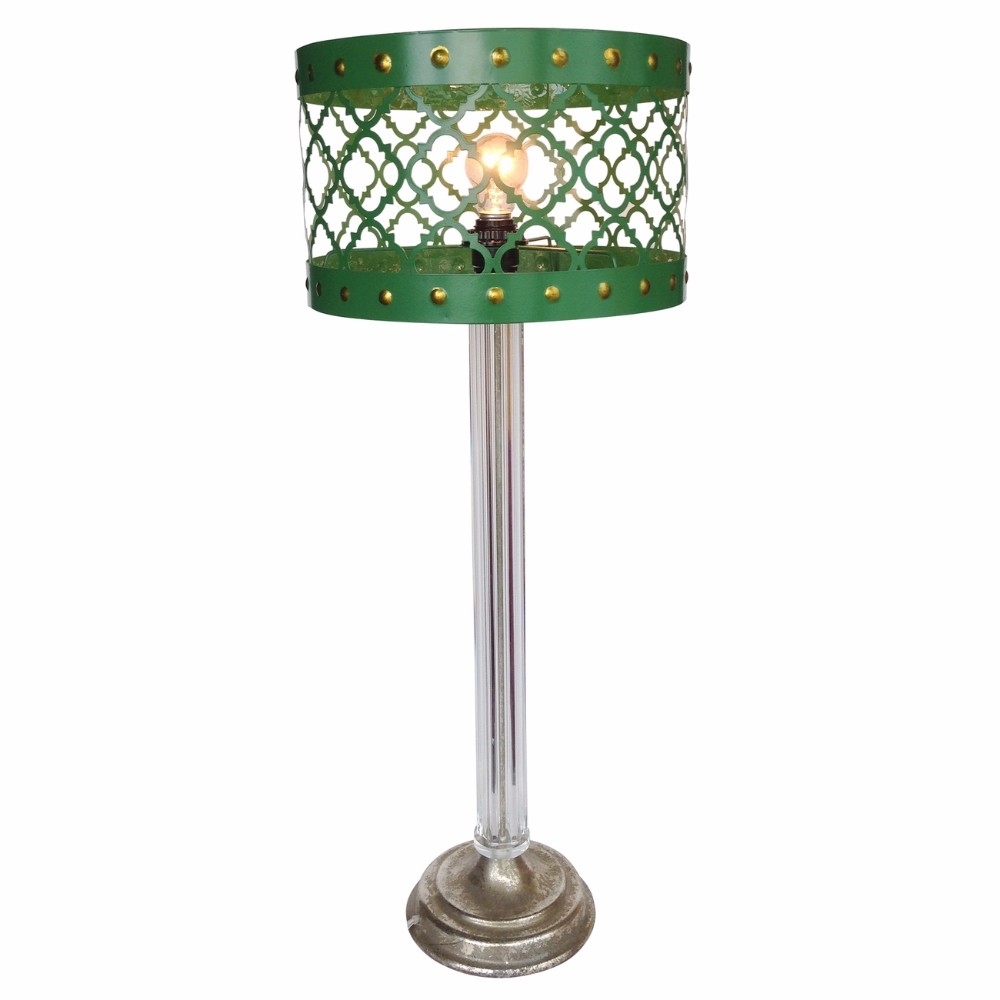 Elegantly Striking Metal Cutout Table Lamp, Green- Saltoro Sherpi