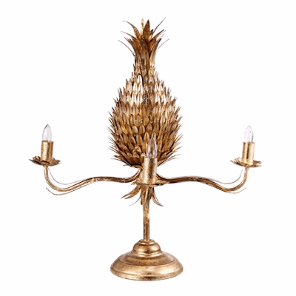 Contemporary Style Iron Pineapple Table Lamp, Gold- Saltoro Sherpi