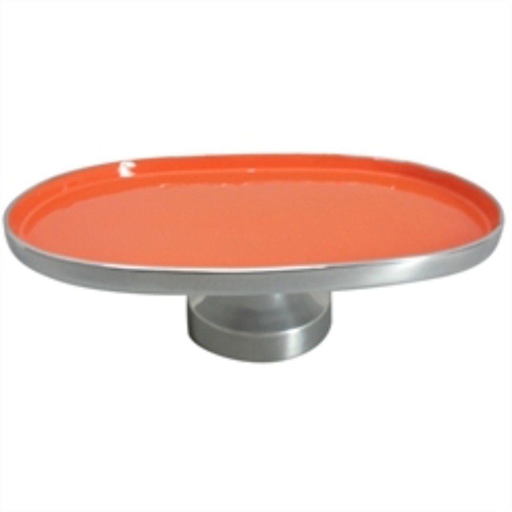 Oval Shaped Aluminum Footed Platter, Orange- Saltoro Sherpi
