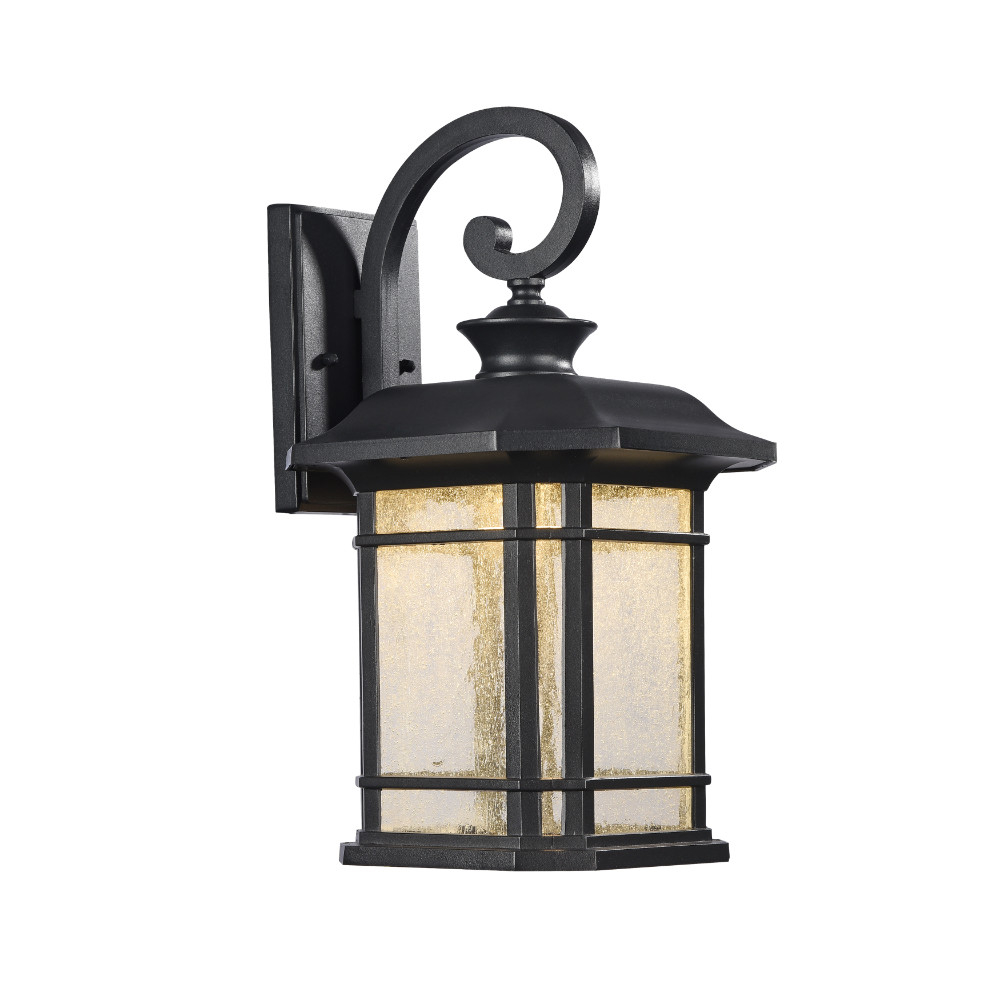 17 Inch 6 Watt LED Lantern Metal Wall Sconce with Seeded Glass Panels, Black