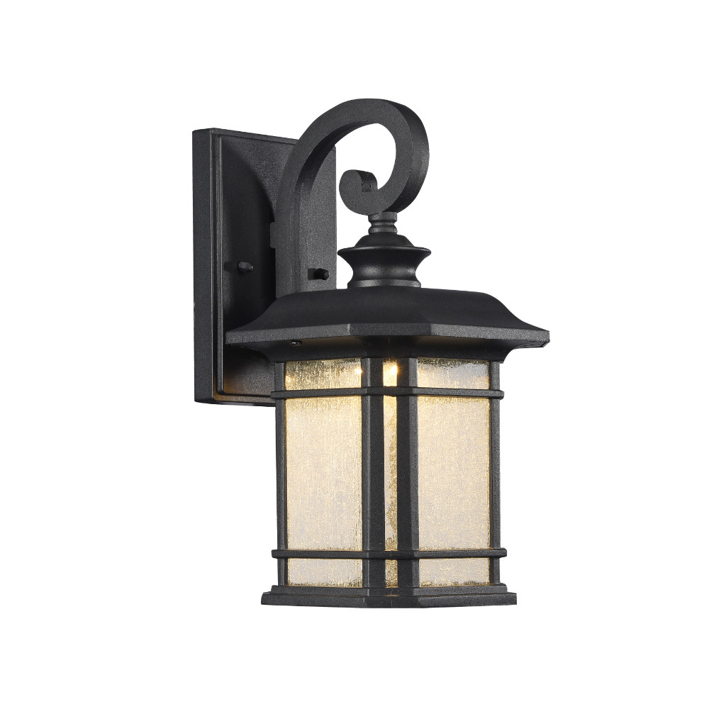 13 Inch 6 Watt LED Lantern Metal Wall Sconce with Seeded Glass Panels, Black