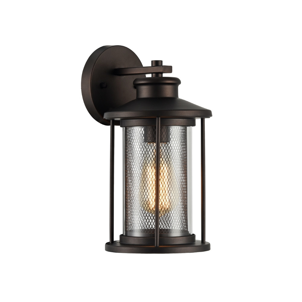 11 Inch Industrial Mesh Metal Wall Sconce with Clear Glass Shade, Bronze