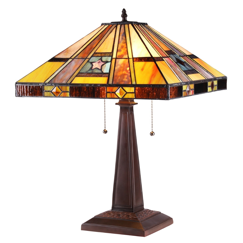 16 Inches 2 Light Tiffany Style Table Lamp with Engraved Base, Dark Bronze