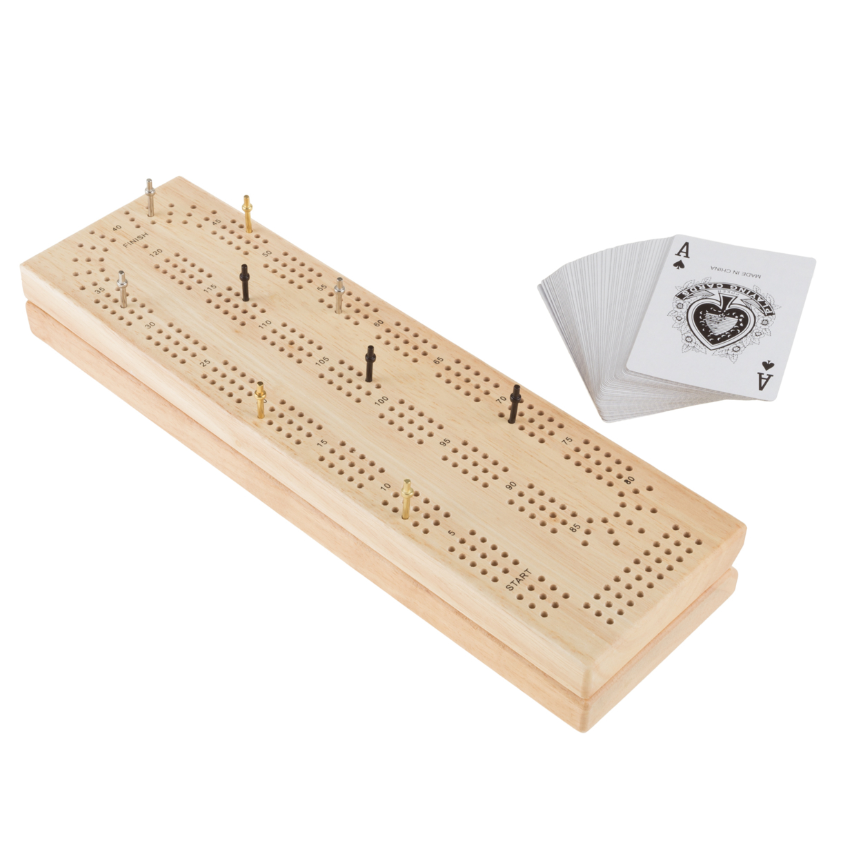 Wooden Cribbage Board Game Complete Set Family Card Game Kids Adults 12 X 3.5