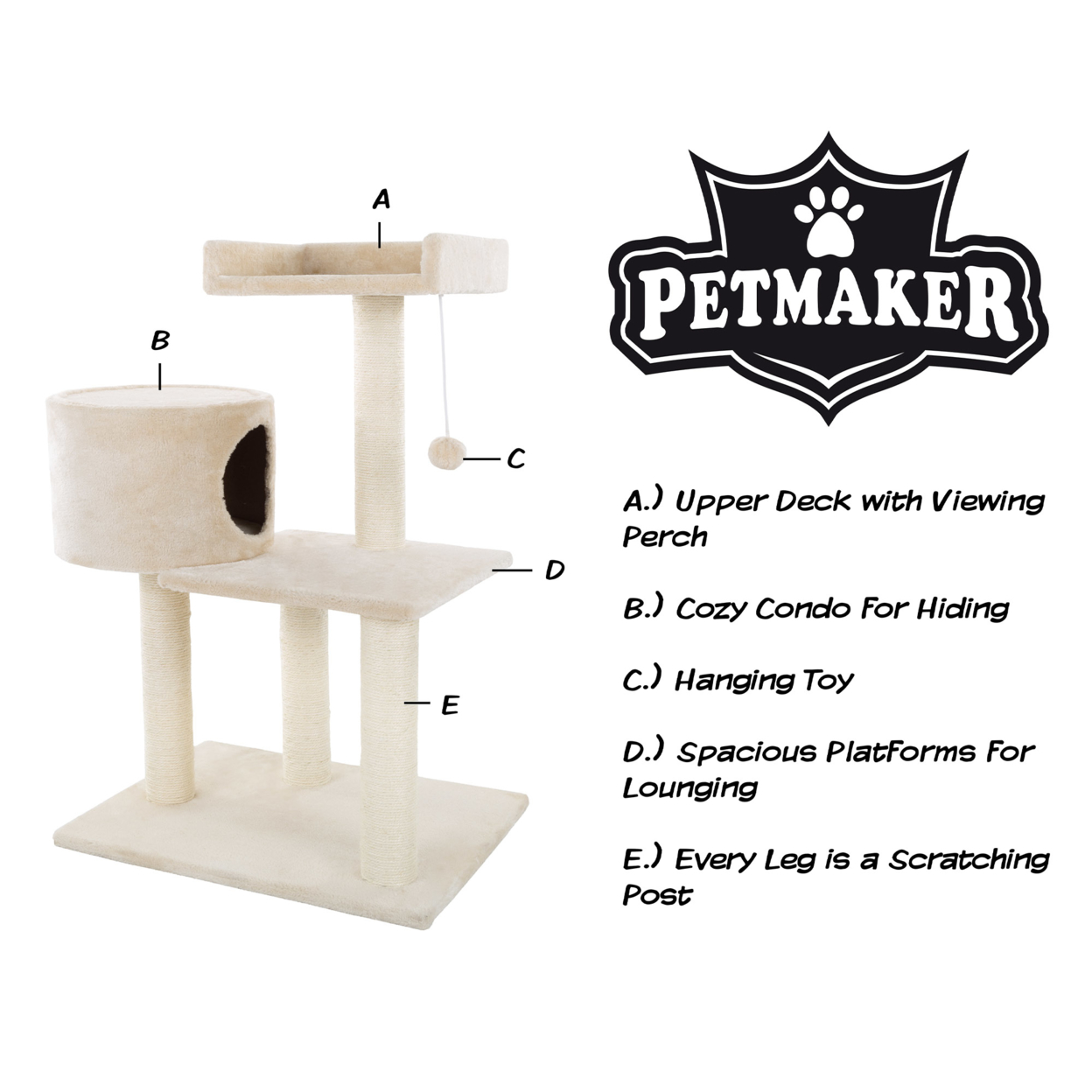 Cat Tree Tower Condo 3 Levels With Cave Perch And Scratching Posts 31 Inches
