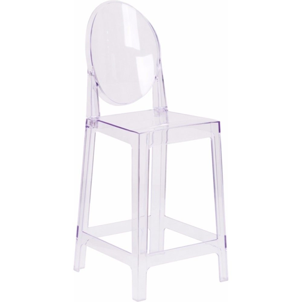 Ghost Counter Stool In Transparent Crystal With Oval Back OW-GHOSTBACK-24-GG