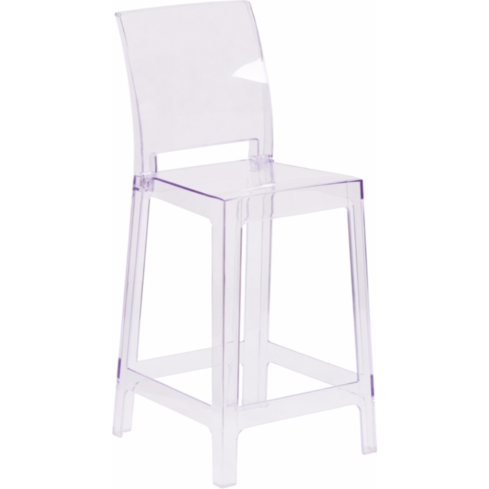 Ghost Counter Stool In Transparent Crystal With Square Back OW-SQUAREBACK-24-GG