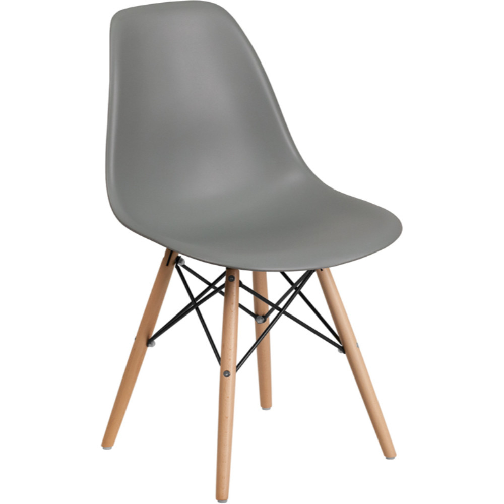 Elon Series Gray Plastic Chair With Wood Base
