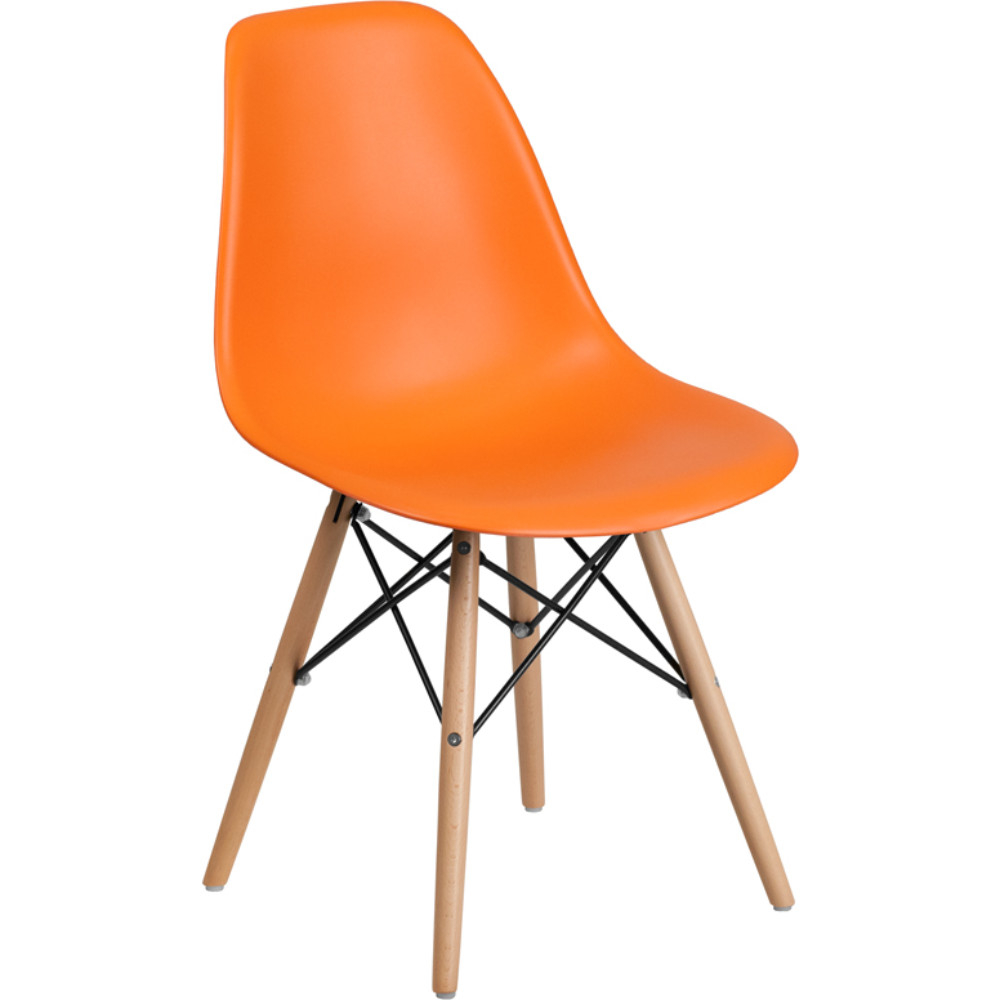 Elon Series Orange Plastic Chair With Wood Base