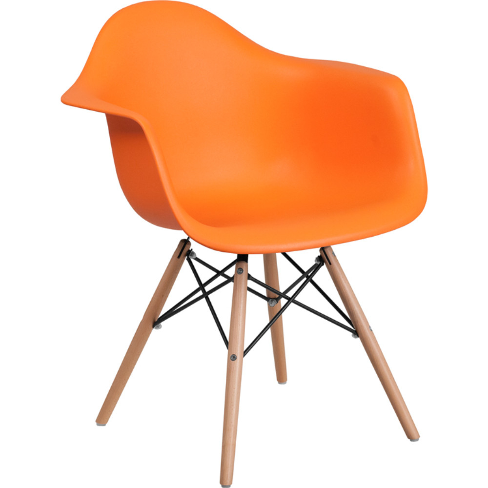 Alonza Series Orange Plastic Chair With Wood Base