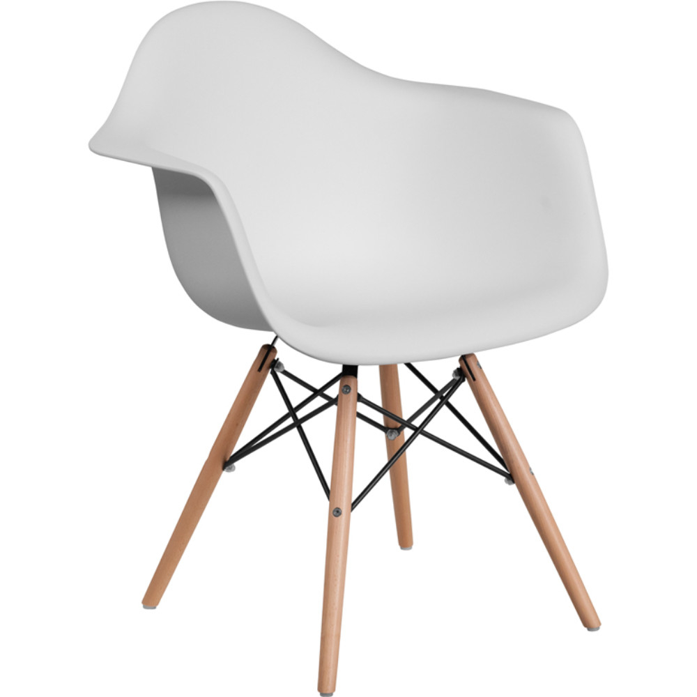 Alonza Series White Plastic Chair With Wood Base