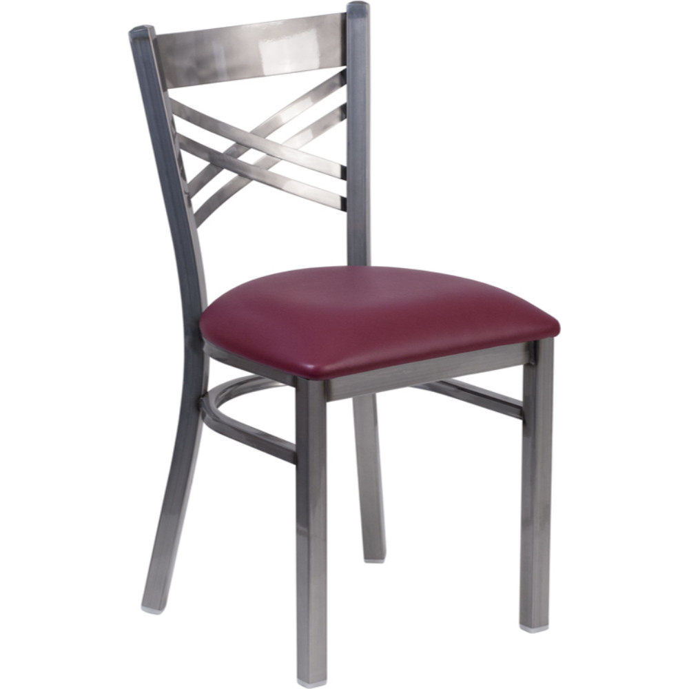 HERCULES Series Clear Coated ''X'' Back Metal Restaurant Chair, 6FOB-CLR-BURV-GG