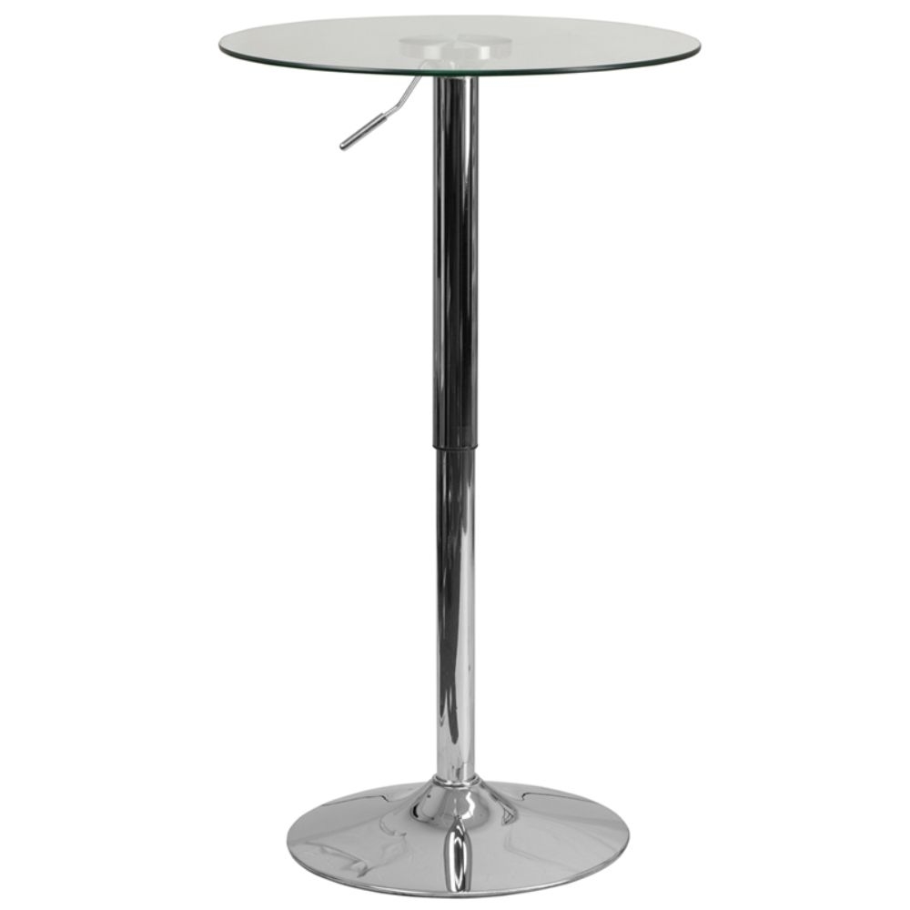 Round Glass Top Dining Table With Chrome Base, Clear
