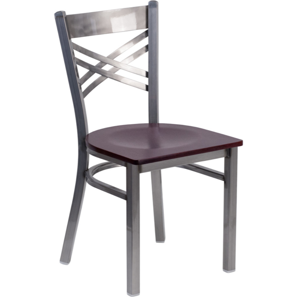 HERCULES Series Clear Coated ''X'' Back Metal Restaurant Chair, 6FOB-CLR-MAHW-GG