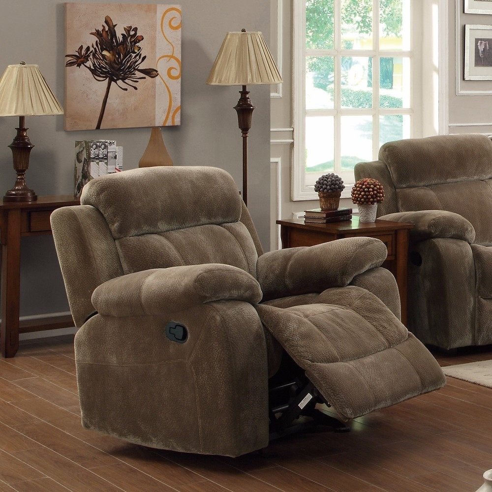 Attractive Glider Recliner With Pillow Arms, Brown- Saltoro Sherpi