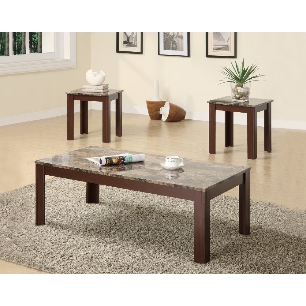 Solid Modern Style 3 Piece Occasional Table Set, Brown- Saltoro Sherpi