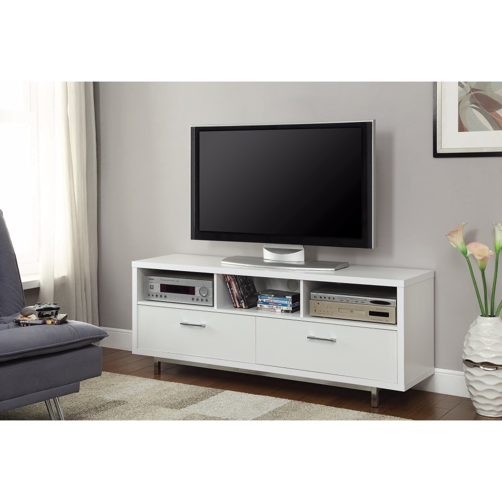 Stunning White Tv Console With Chrome Legs- Saltoro Sherpi
