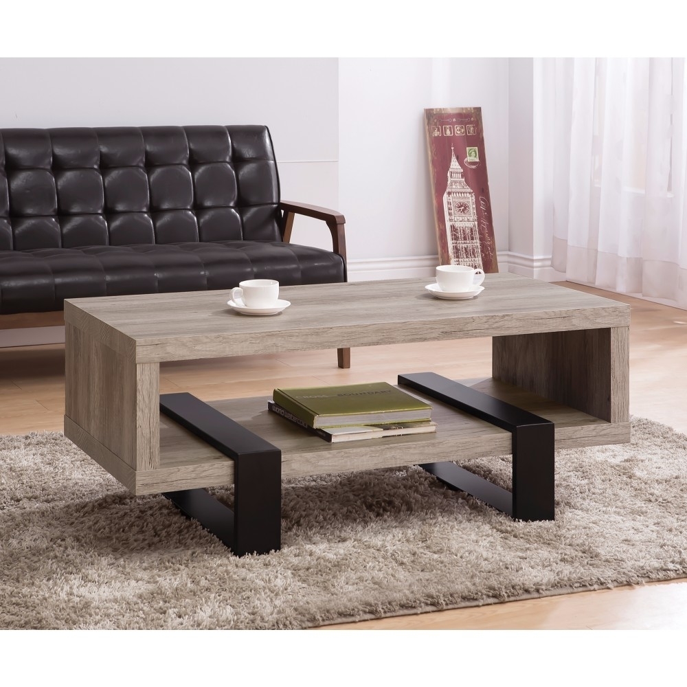 Modern Driftwood Open Shelf Coffee Table, Gray And Brown- Saltoro Sherpi