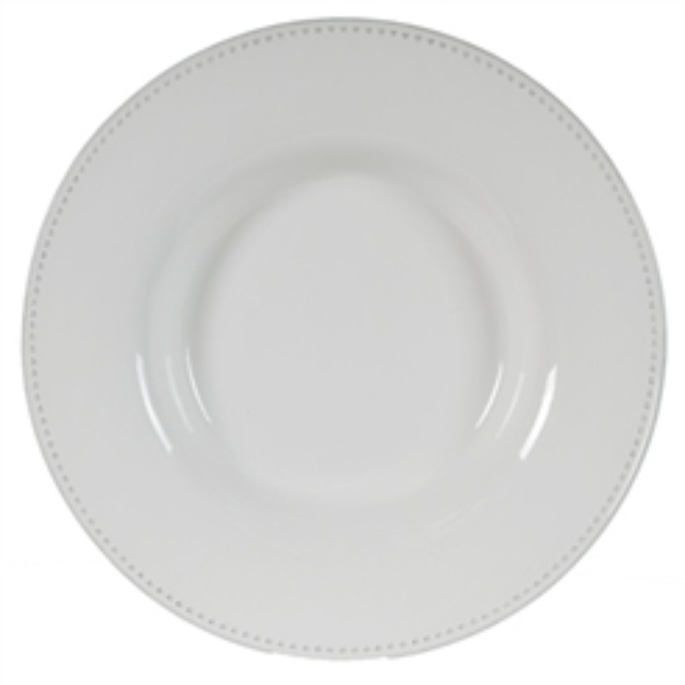 Enticing Round Decorative Porcelain Plate, White- Saltoro Sherpi