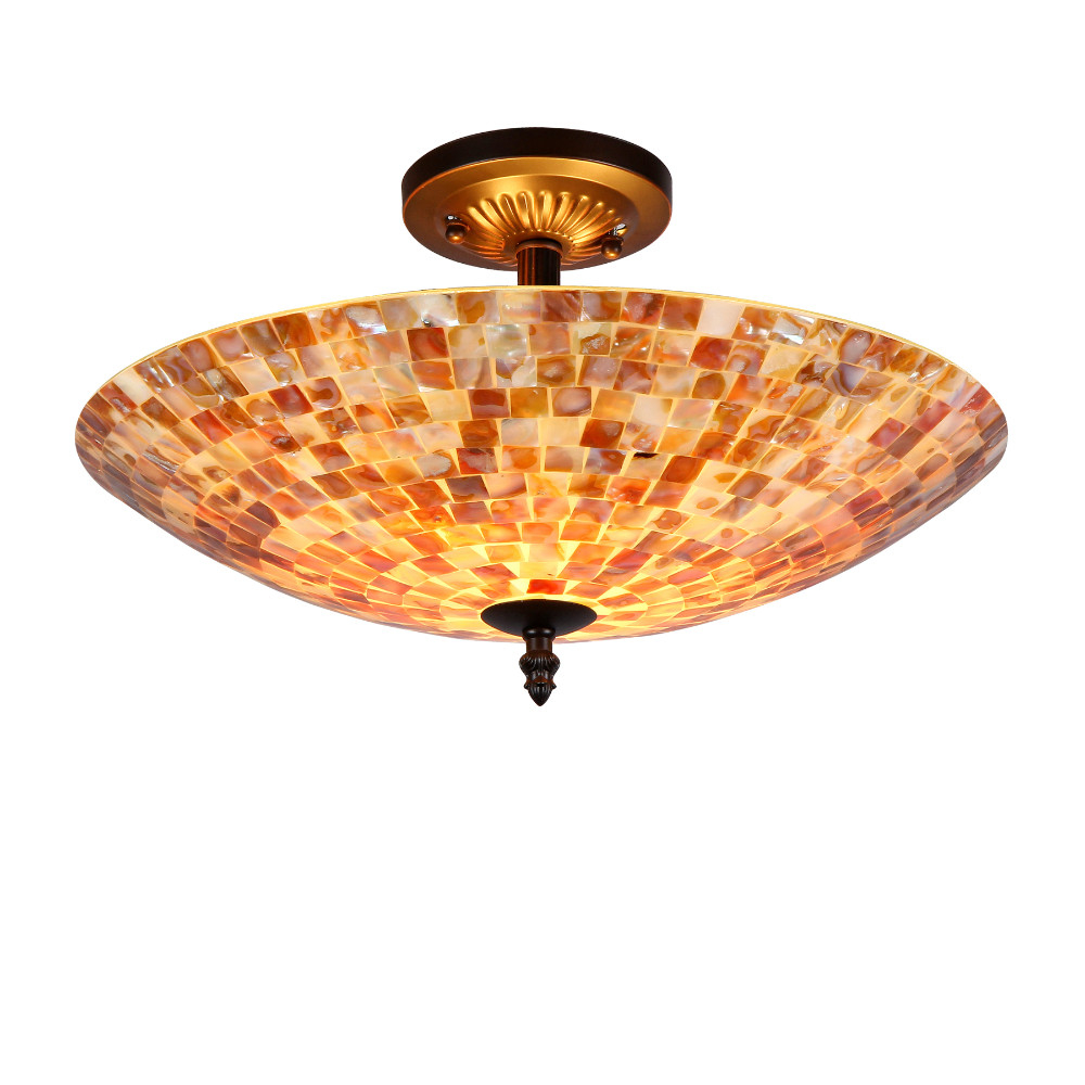 16 Inches 2 Light Mosaic Design Semi Flush Ceiling Fixture, Bronze