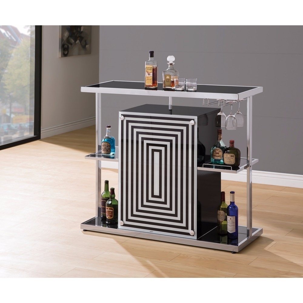 Contemporary Bar Unit With Wine Glass Storage, White And Black- Saltoro Sherpi