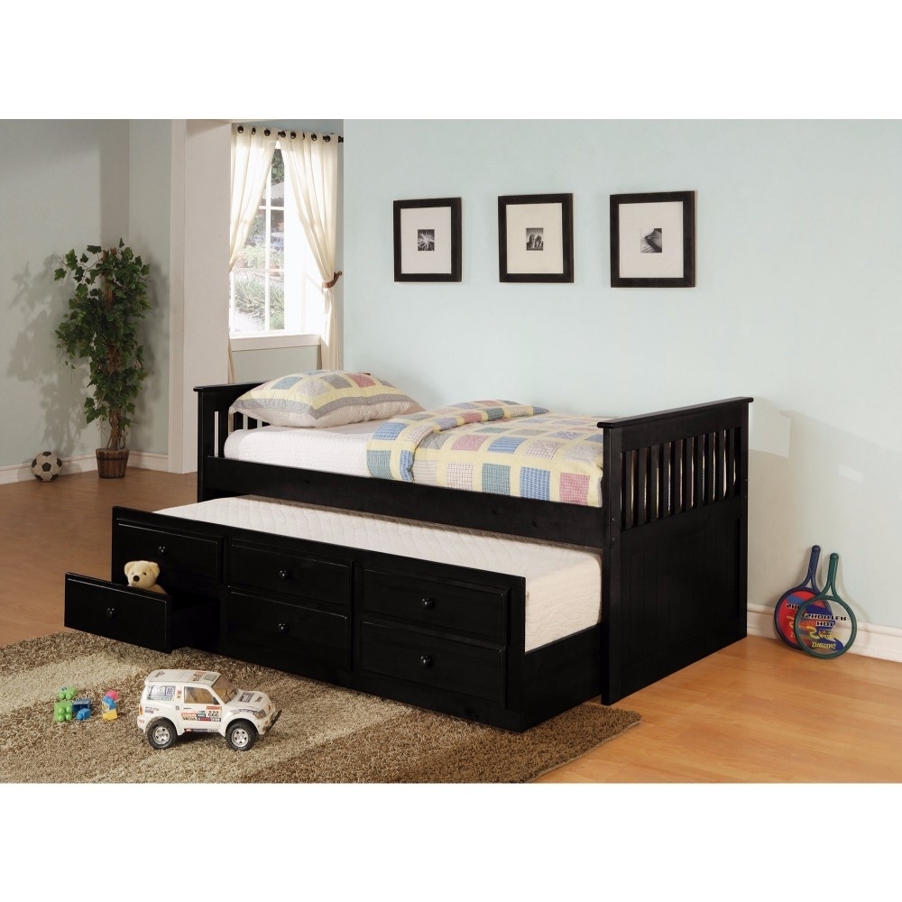 Sophisticated Daybed Bed With Trundle And Storage Drawers, Black- Saltoro Sherpi