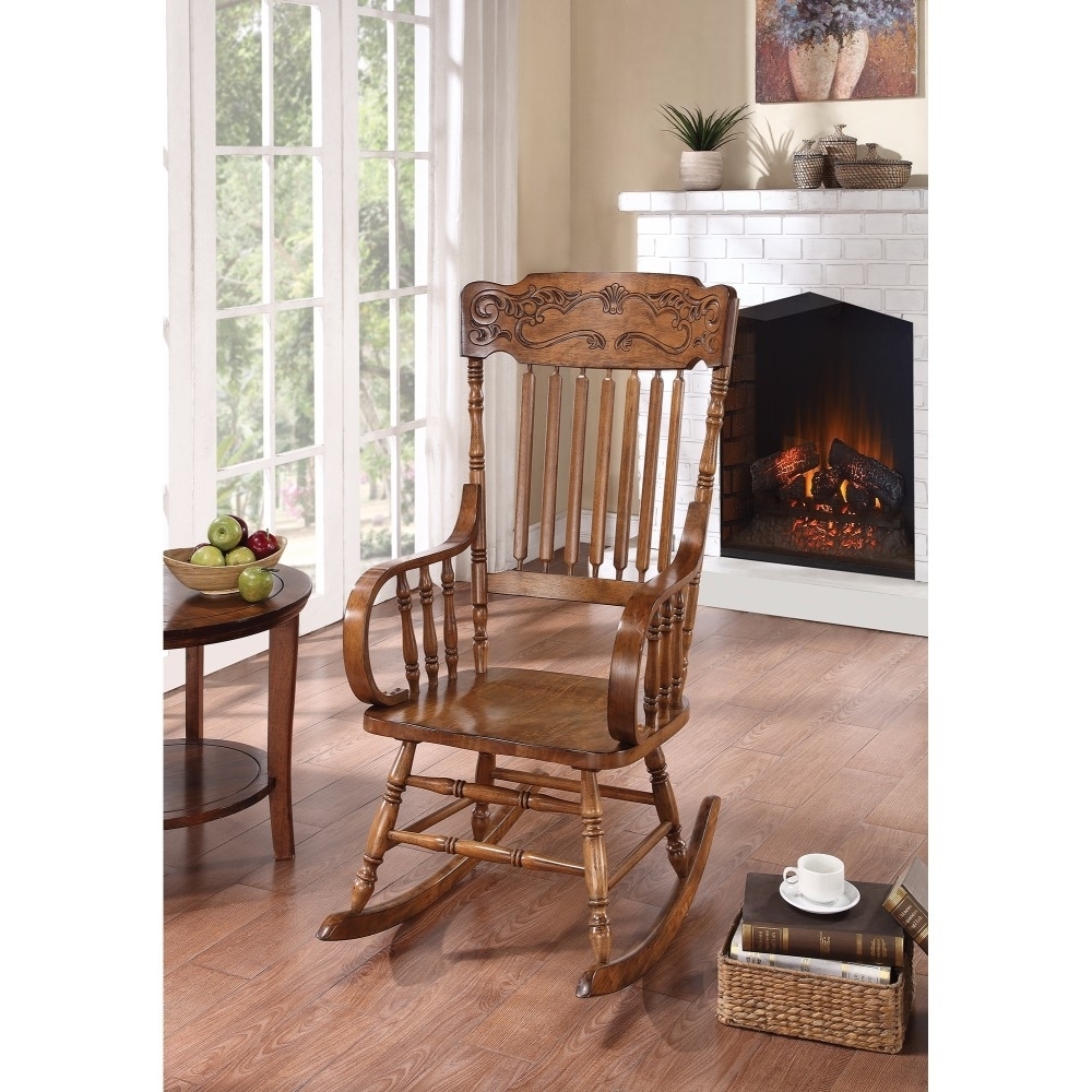 Antique Style Rocking Chair, Warm Brown- Saltoro Sherpi
