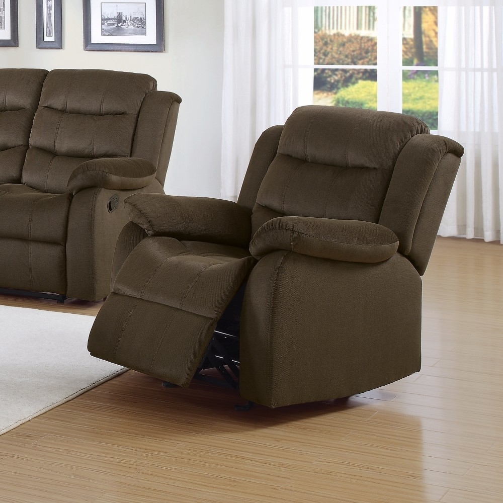 Debonairly Trimmed Glider Recliner Chair, Chocolate Brown- Saltoro Sherpi