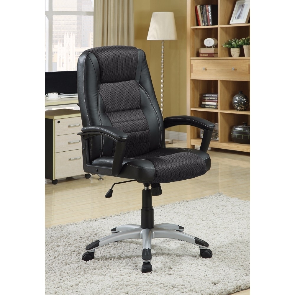 Leather & Mesh, Modern High Back Executive Desk Chair, Black- Saltoro Sherpi