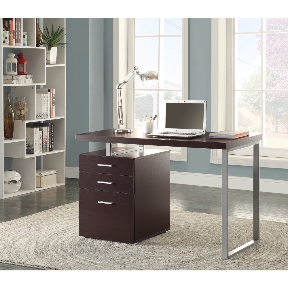 Contemporary Style Office Desk With File Drawer, Brown- Saltoro Sherpi