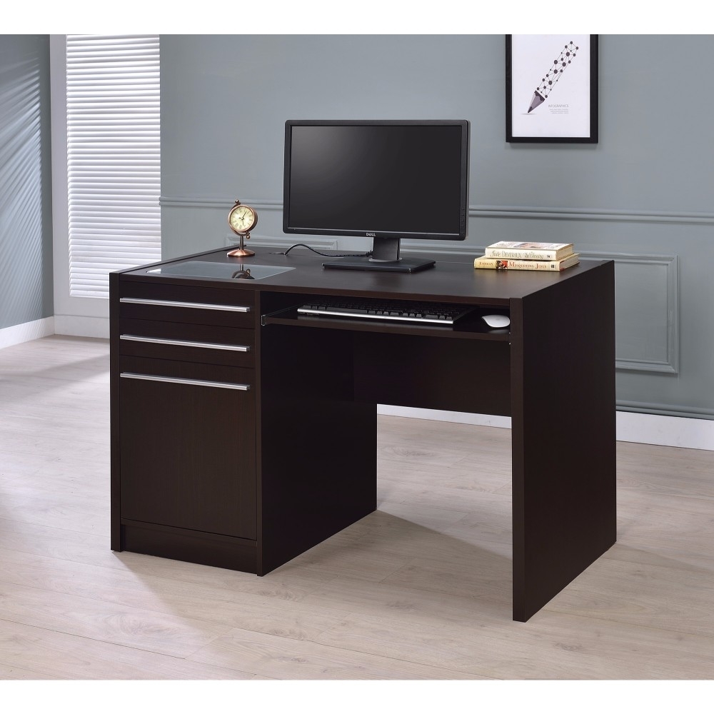 Contemporary Wooden Connect IT Computer Desk, Brown- Saltoro Sherpi