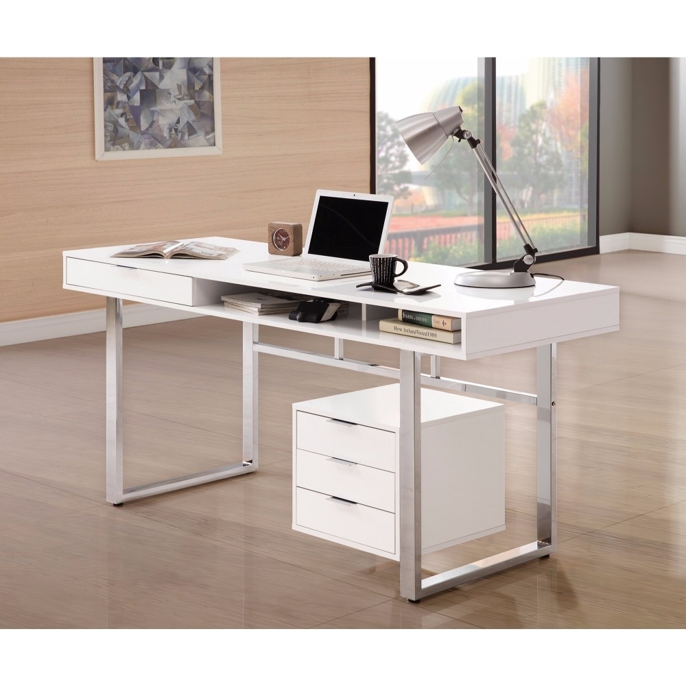 Contemporary Style Wooden Writing Desk, White- Saltoro Sherpi