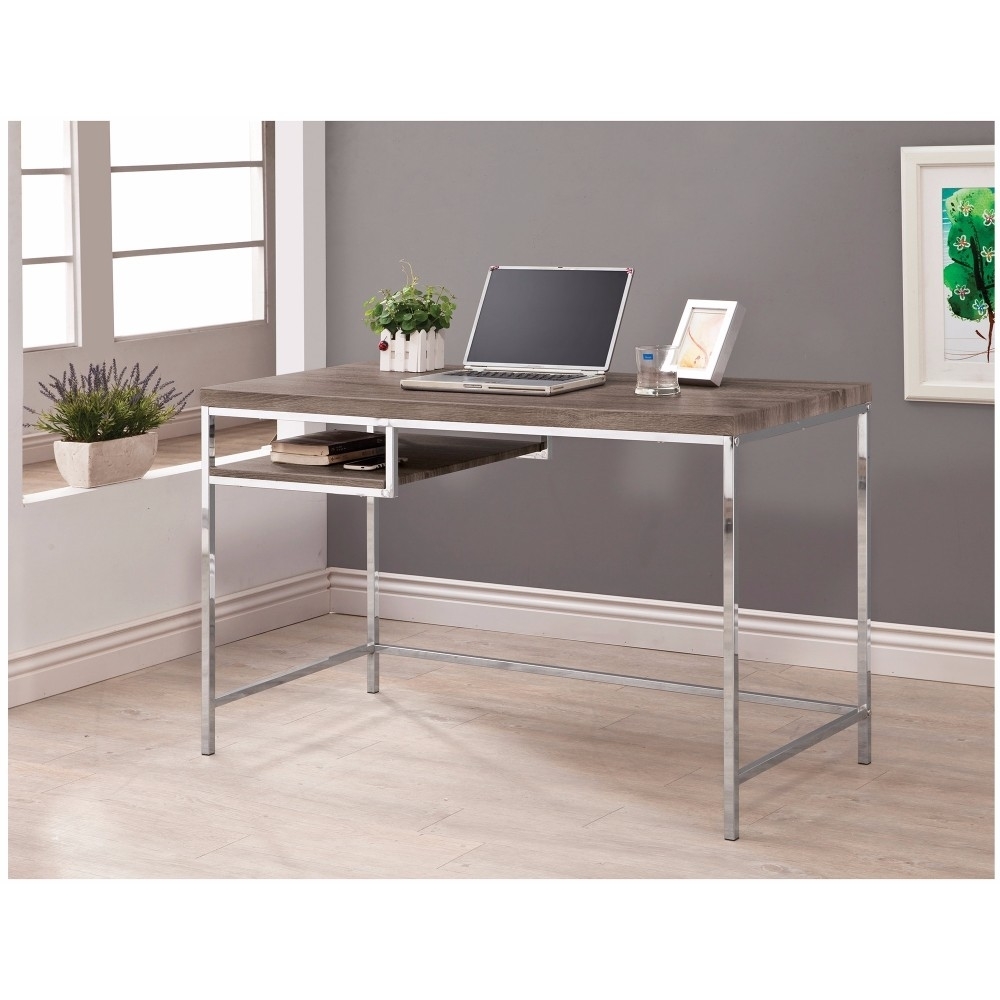 Sleek And Elegant Writing Desk With Shelf, Gray- Saltoro Sherpi