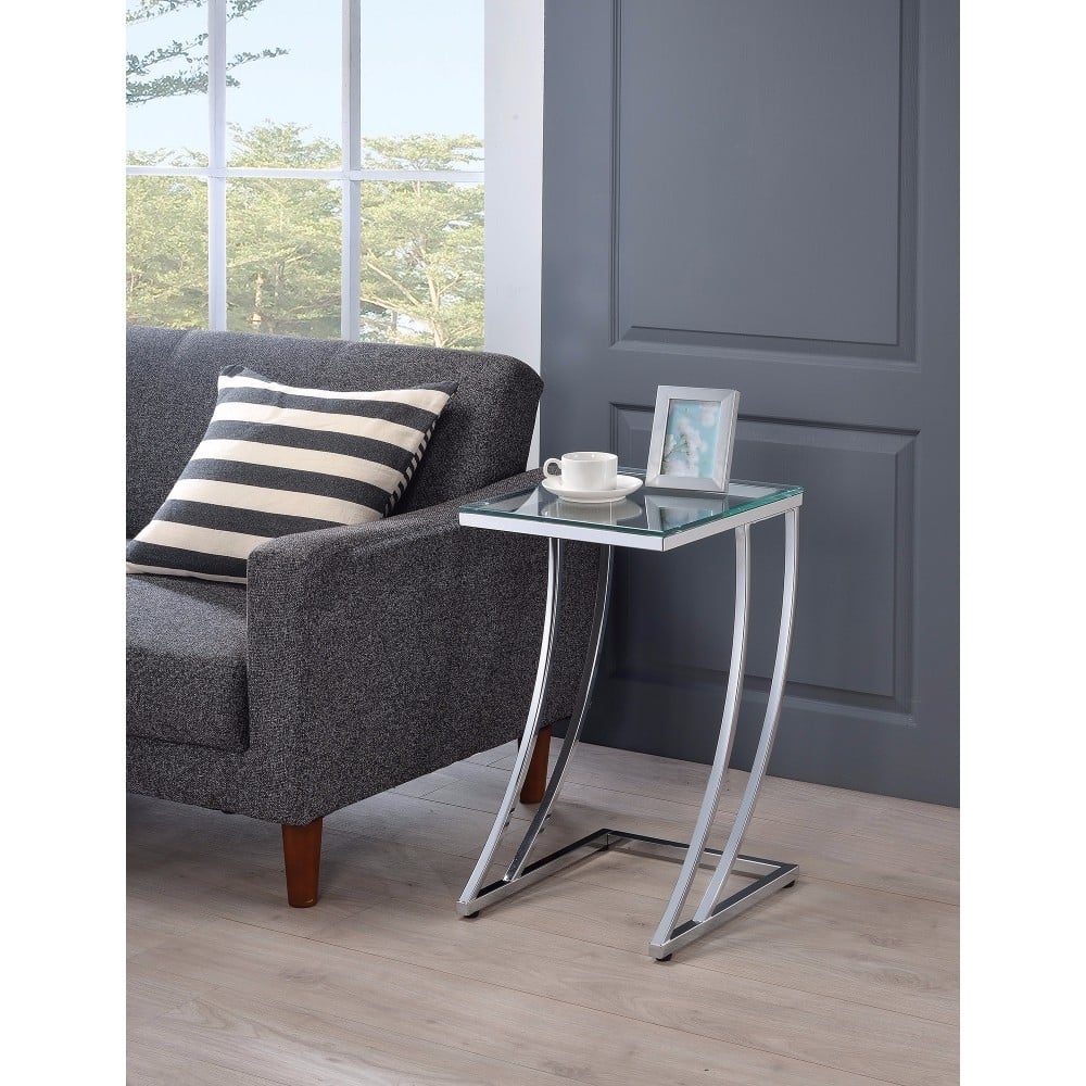 Contemporary Metal Accent Table With Glass Top, Clear And Silver- Saltoro Sherpi