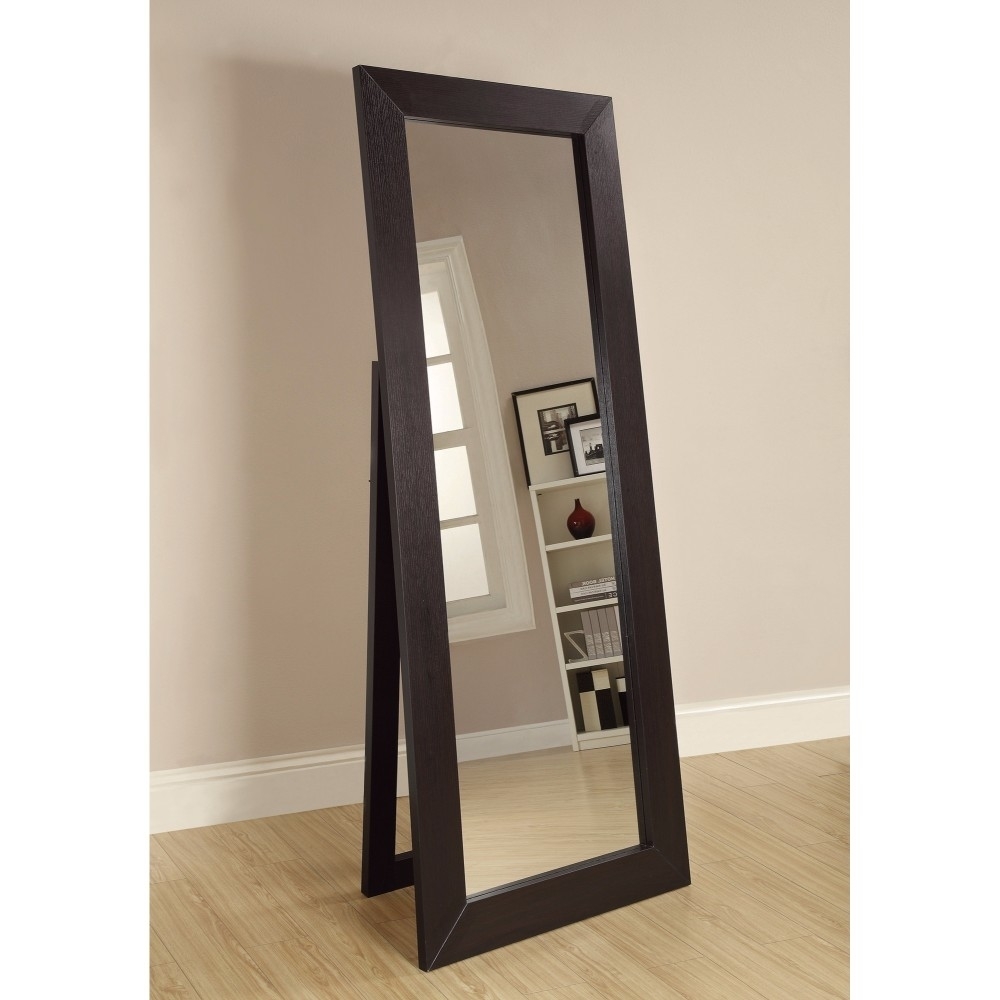 Sophisticated Floor Mirror With Wooden Frame, Brown- Saltoro Sherpi