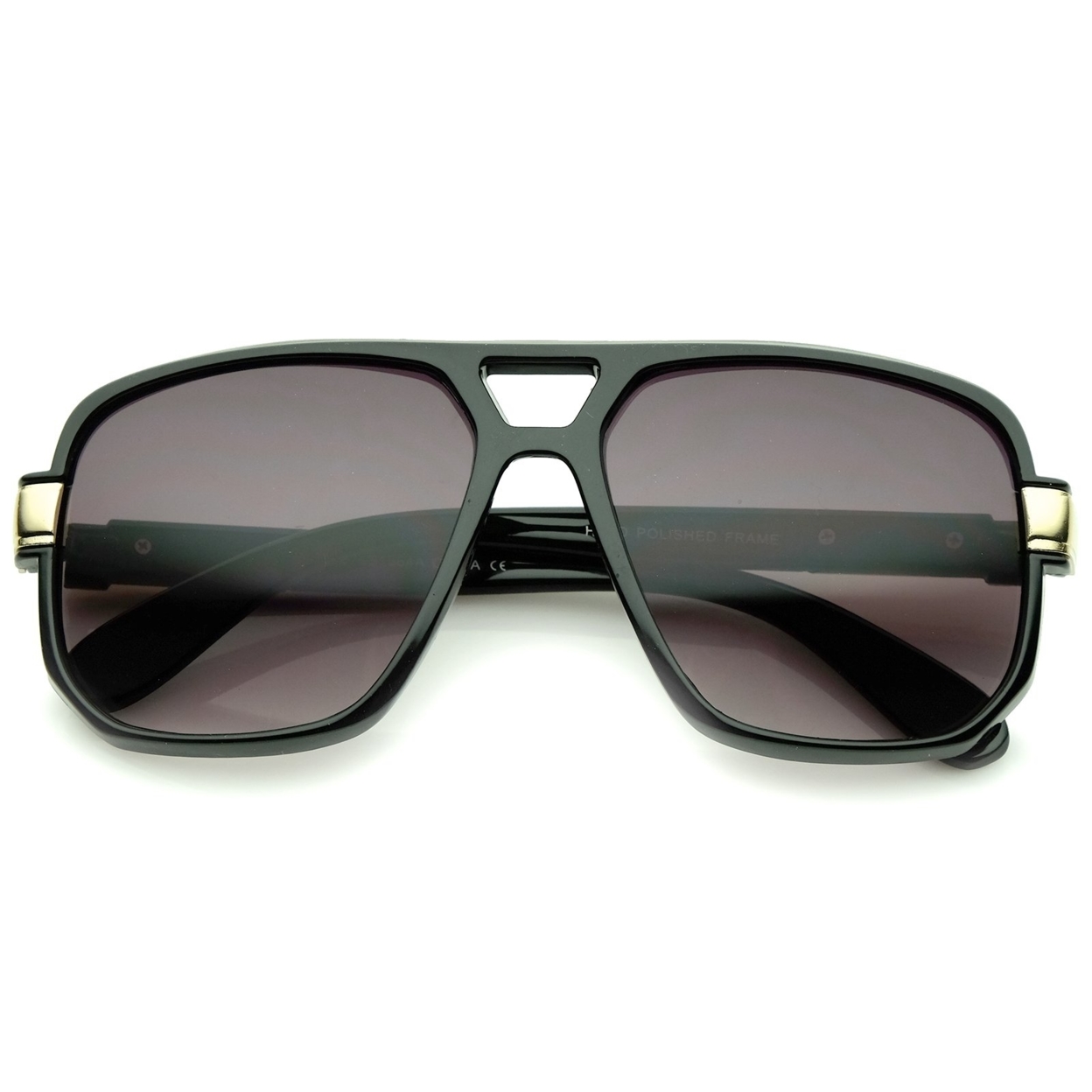 Classic Flat Top Metal Accented Temples Square Aviator Glasses 56mm - Matte Black-Gold / Smoke