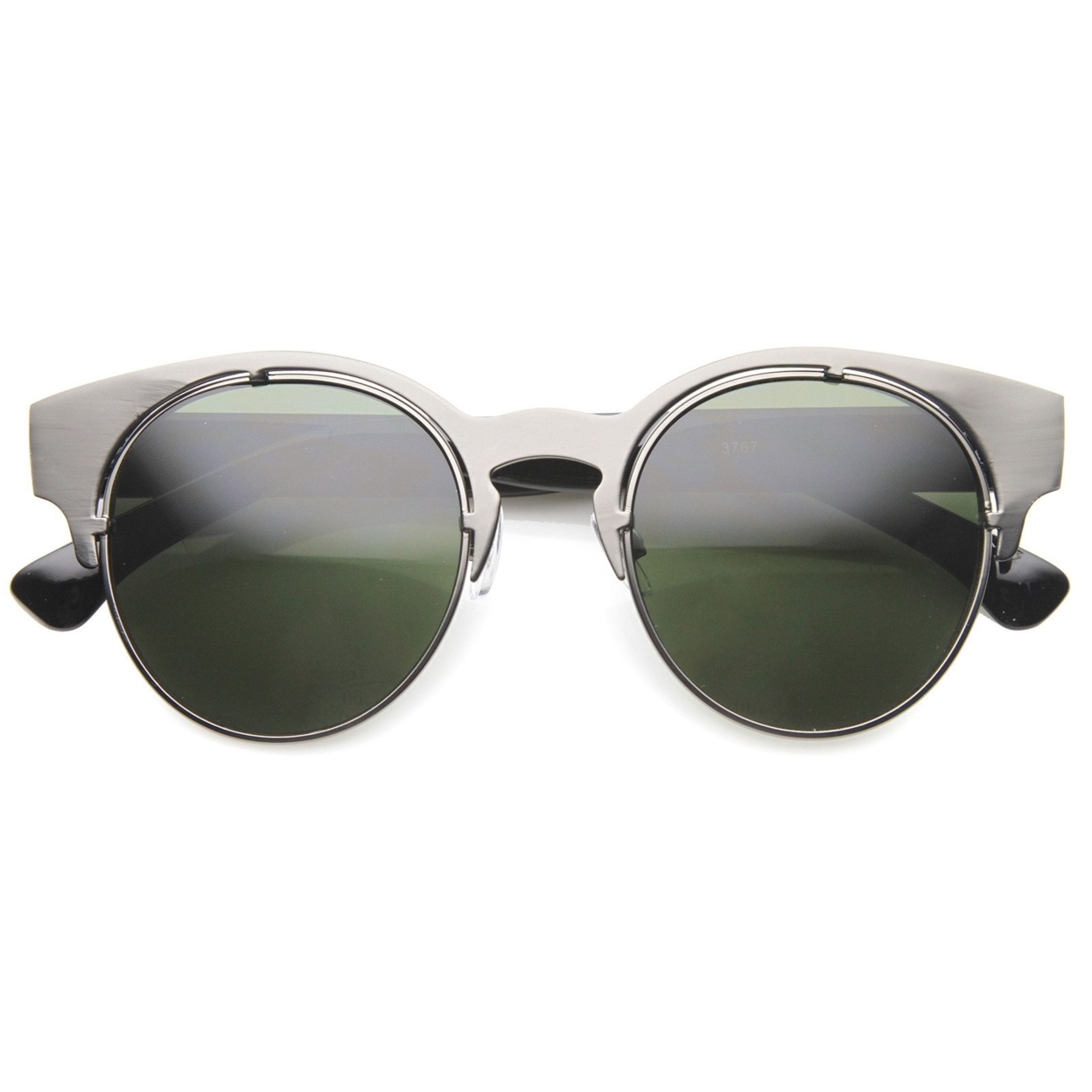 Mens Metal Semi-Rimless Sunglasses With UV400 Protected Composite Lens - Gunmetal-Black / Green