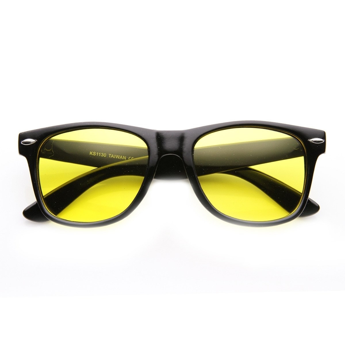 Night-Driving Glare Reducing Yellow Tinted Lens Basic Horned Rim Glasses - Black Yellow