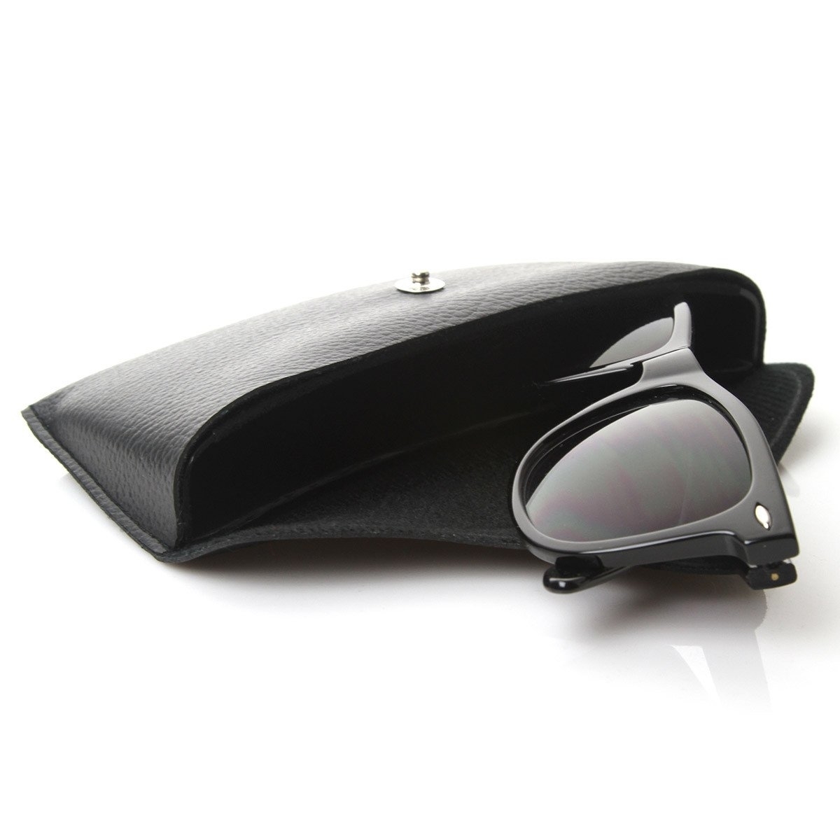 Retro Vinyl Protective Hard Sunglass Eyewear Case W/ Snap Closure - Black