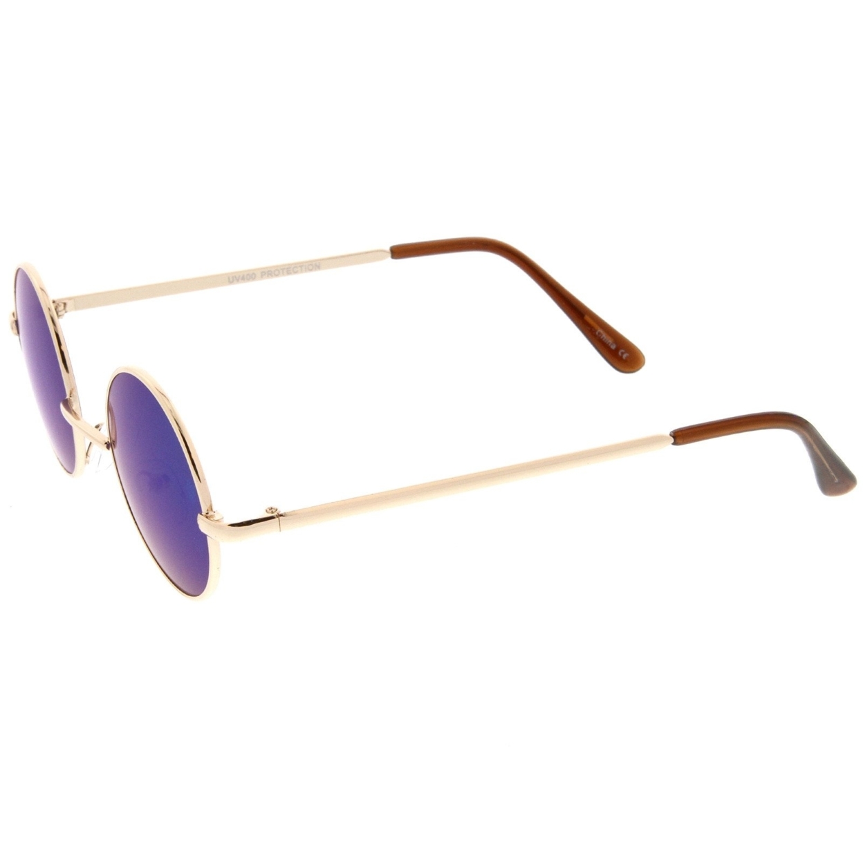 Small Retro Lennon Inspired Style Colored Mirror Lens Round Metal Sunglasses 41mm - Gold / Gold Mirror