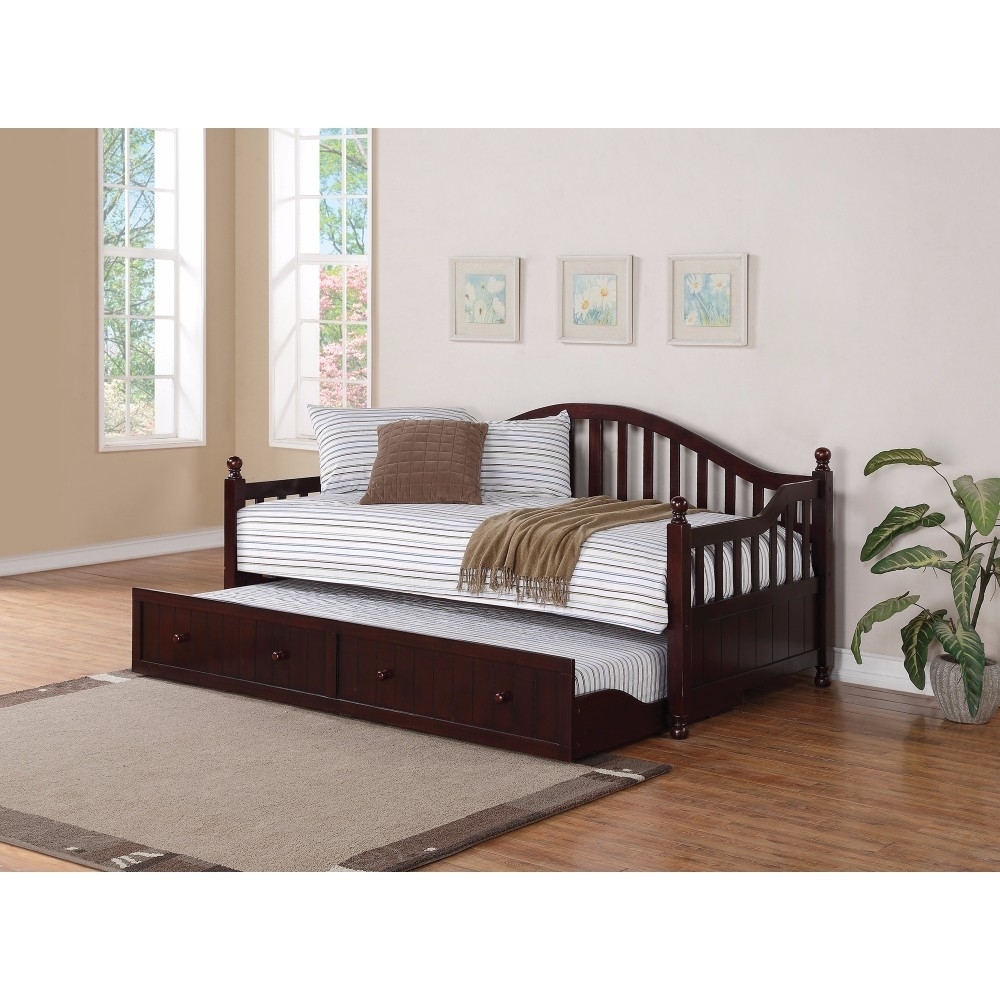 Traditionally Styled Wood Daybed With Trundle, Brown- Saltoro Sherpi