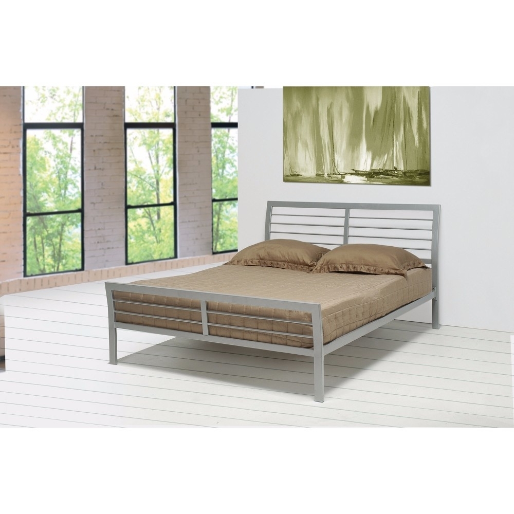 Transitional Style Queen Size Metal Bed, Silver- Saltoro Sherpi