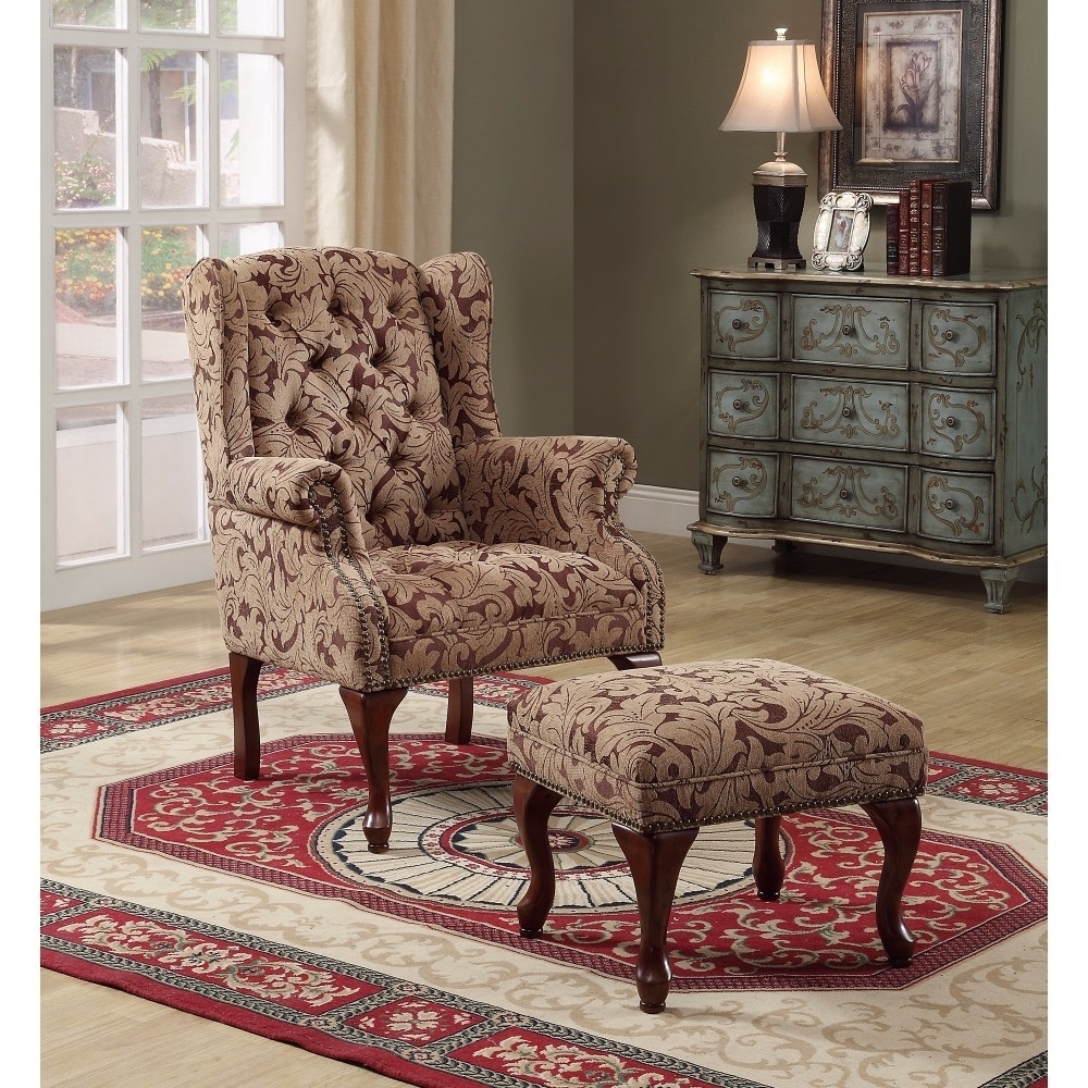 Classic Accent Chair With Ottoman, Light Brown