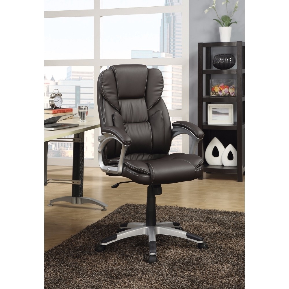 Executive High Back Leather Chair, Dark Brown- Saltoro Sherpi