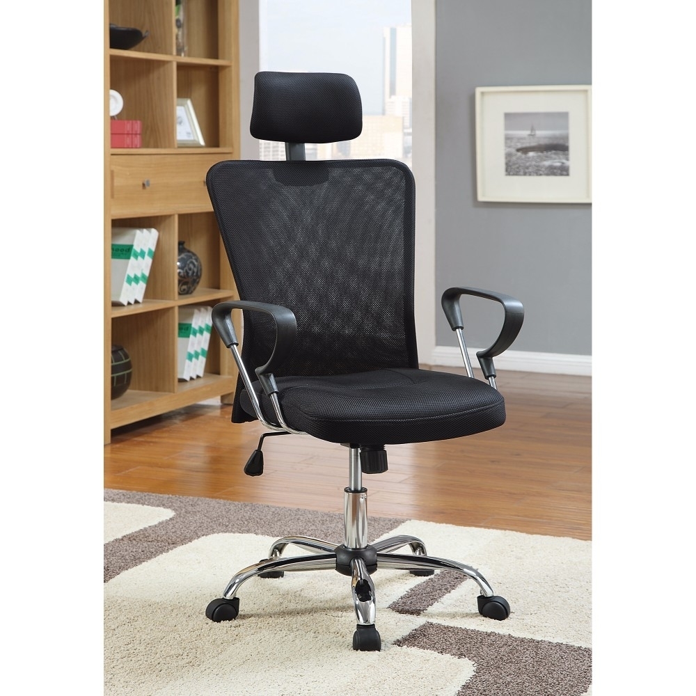 Designer Executive Mesh Chair With Adjustable Headrest, Black- Saltoro Sherpi