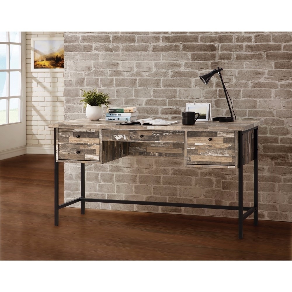 Rustic Style Wooden Writing Desk With Drawers- Saltoro Sherpi