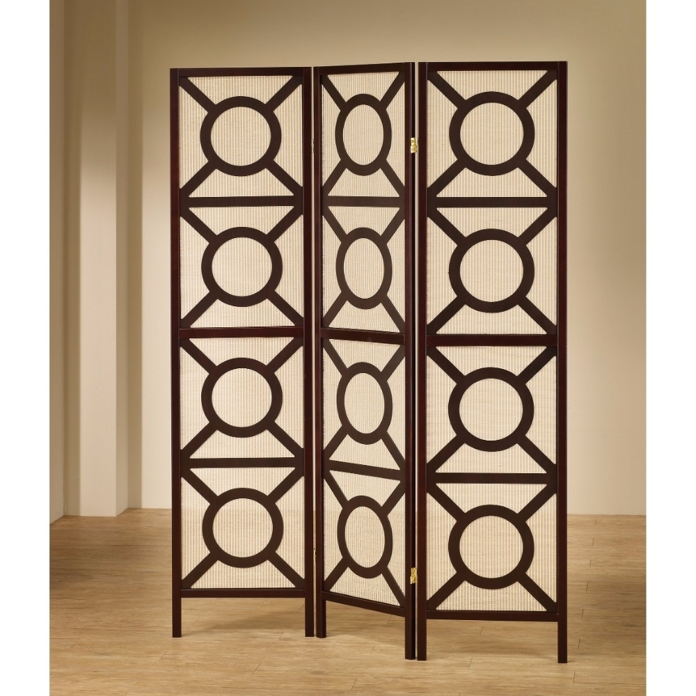 Modern Circle Patterned Wooden Folding Screen, Brown- Saltoro Sherpi